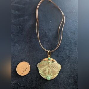 Gold and Turquoise Butterfly Pendant Necklace